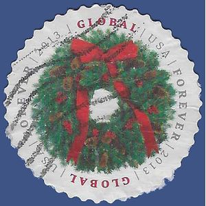 #4814 $1.10 Evergreen Wreath Global Rate Forever 2013 Used