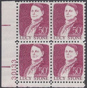#1293 50c Prominent Americans Lucy Stone PB/4 1968 Mint NH