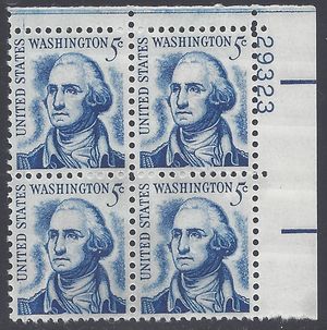 #1283b 5c George Washington (Redrawn) PB/4 1967 Mint NH