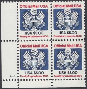 Scott O133 $5.00 Official Mail USA PB/4 1983 Mint NH