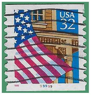 #2915a 32c Flag over Porch PNC Single #99999 1996 Used