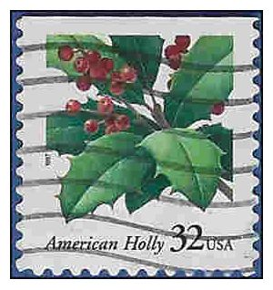 #3177 32c Christmas American Holly Booklet Single 1997 Used