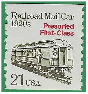#2265 21c Railroad Mail Car 1920s Coil Single 1988 Mint NH