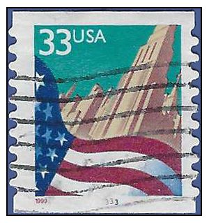 #3280 33c Flag and City PNC Single #1111 1999 Used