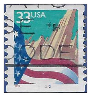 #3280 33c Flag and City PNC Single #2222 1999 Used