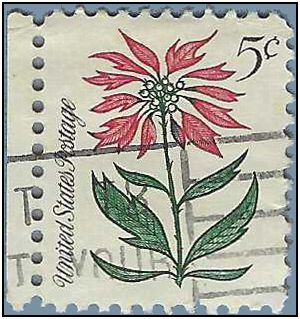 #1256 5c Christmas Flora Poinsettia Untagged 1964 Used