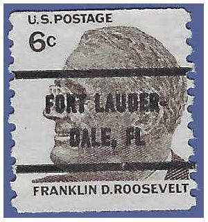 #1305 6c Franklin D. Roosevelt Coil Single 1968 Used Precancel FORT LAUDER-DALE FL.