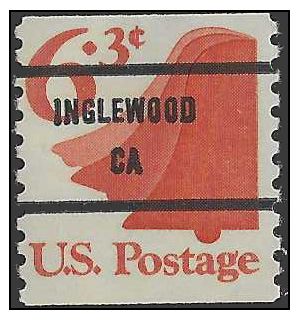 #1518a 6.3c Liberty Bell 1974 Mint NH Precancel Inglewood CA