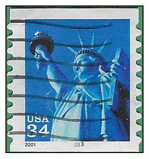 #3477 34c Statue of Liberty PNC Coil Single #3333 2001 Used