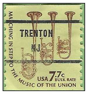 #1614a 7.7c Saxhorns Bulk Rate Coil Single 1976 Used Precancel Trenton NJ