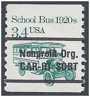 #2123a 3.4c School Bus 1920s Coil Single Bureau Precancel 1985 Mint NH