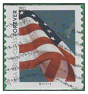 #4489 (44c Forever) US Flag PNC Coil Single #S111111 2010 Used