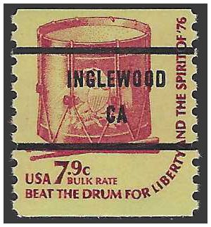#1615a 7.9c Drums Coil Single 1976 Mint NH Precancel Inglewood CA