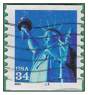 #3477 34c Statue of Liberty PNC Coil Single #3333 2001 Used