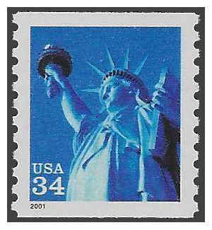 #3476 34c Statue of Liberty Coil Single 2001 Mint NH