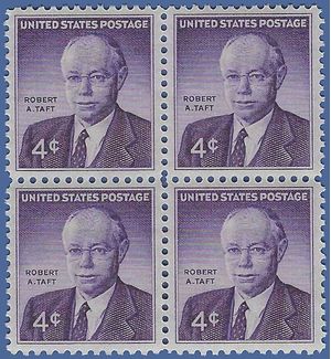 #1161 4c Senator Robert Taft Memorial Block/4 1960 Mint NH
