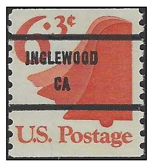 #1518a 6.3c Liberty Bell 1974 Mint NH Precancel Inglewood CA