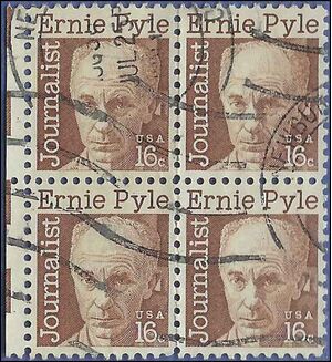 #1398 16c Journalist Ernie Pyle Block of 4 1971