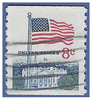 #1338g 8c Flag over White House Coil Single 1971 Used