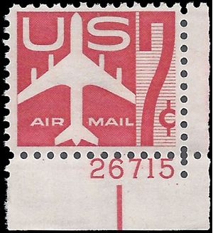 Scott C 60 7c US Airmail Silhouette of Jet Airliner P# 1960 Mint NH