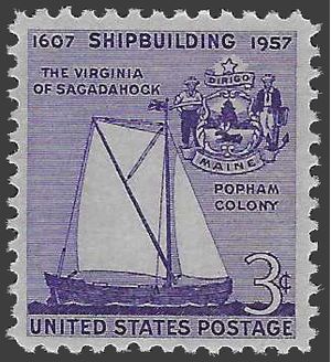 #1095 3c Shipbuilding in America 1957 Mint NH