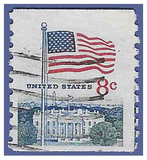 #1338g 8c Flag over White House Coil Single 1971 Used