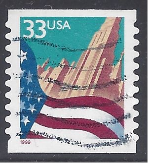 #3281 33c Flag and City Coil Single Ty I 1999 Used