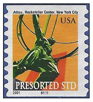 #3520 10c Atlas Statue, New York City PNC Single #B1111 2001 Used