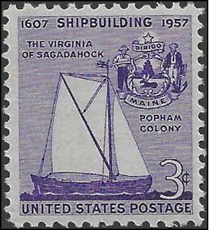 #1095 3c Shipbuilding in America 1957 Mint NH