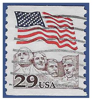 #2523 29c Flag over Mt Rushmore Coil Single 1991 Used