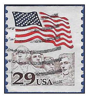 #2523 29c Flag over Mt Rushmore Coil Single 1991 Used