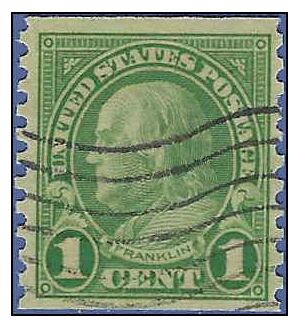 # 597 1c Benjamin Franklin Coil Single 1923 Used