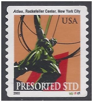 #3770 10c Atlas Statue N.Y. City PNC Single #V21111 2003 Used