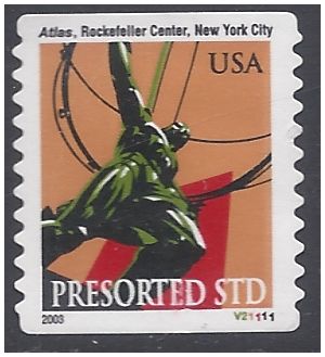 #3770 10c Atlas Statue N.Y. City PNC Single #V21111 2003 Used