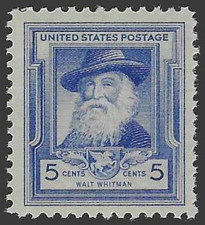 # 867 5c Famous American Poets Walt Whitman 1940 Mint NH