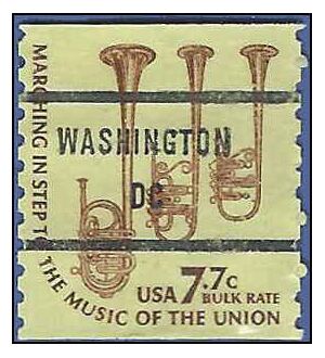 #1614a 7.7c Saxhorns Bulk Rate Coil Single 1976 Used Precancel WASHINGTON DC