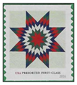 #5098 25c Presort Star Quilts Coil Single 2016 Used