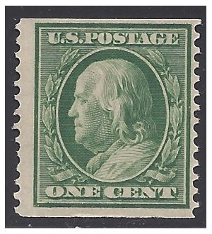# 387 1c Benjamin Franklin Coil Single 1910 Mint NH