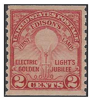 # 656 2c Edison's First Lamp Coil Single 1929 Mint NH