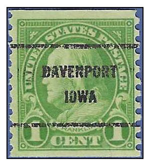 # 597 1c Benjamin Franklin Coil Single 1923 Used Precancel DAVERPORT IOWA
