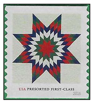 #5098 25c Presort Star Quilts Coil Single 2016 Used