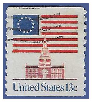 #1625 13c Flag over Independence Hall Coil Single 1975 Used