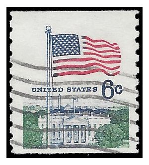 #1338a 6c Flag and White House Coil Single 1969 Used
