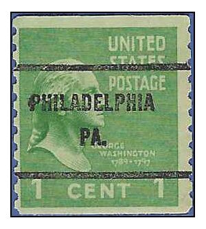 # 839 1c George Washington Coil Single 1939 Used Precancel PHILADELPHIA PA.
