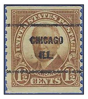 # 686 1.5c Warren Harding Coil Single 1930 Used Precancel CHICAGO ILL.