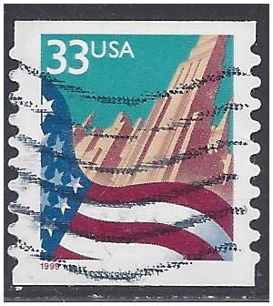 #3281 33c Flag and City Coil Single Ty I 1999 Used