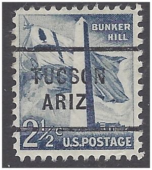 #1034 2.5c Liberty Issue Bunker Hill Monument 1959 Used Precancel Tucson ARIZ