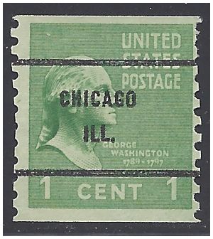 # 839 1c Presidential Issue George Washington Coil Single 1939 Used Precancel Chicago ILL.