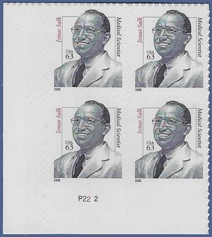 #3428 63c Distinguished Americans Dr. Jonas Salk PB/4 2006 Mint NH