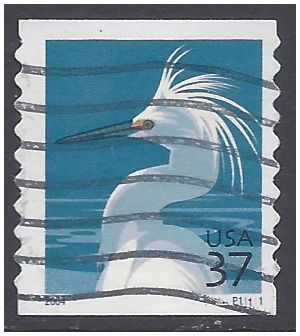 #3829a 37c Snowy Egret PNC Single Plate #P11111 2004 Used